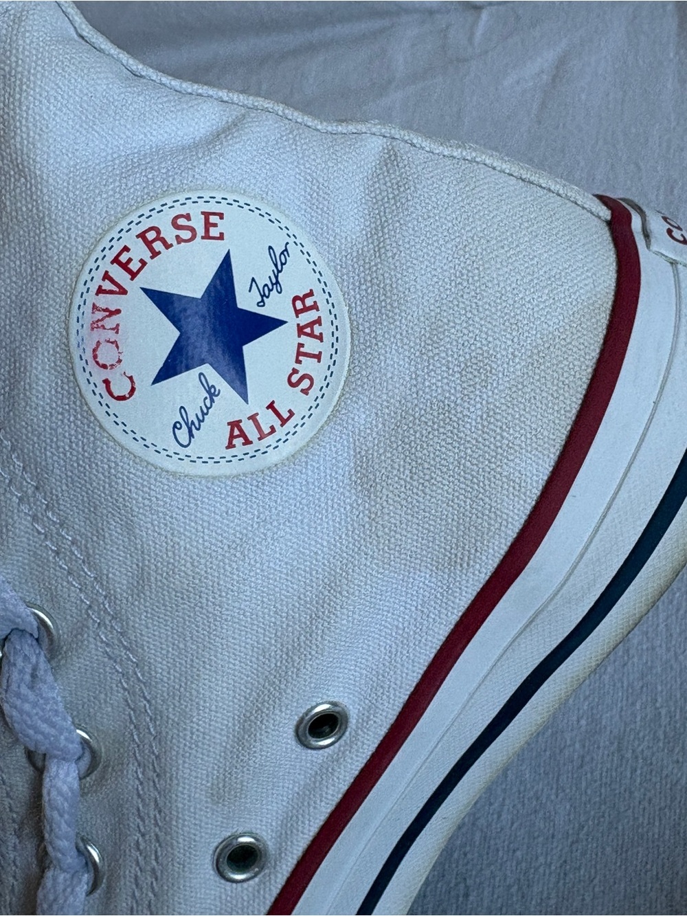 Converse chuck Taylor All Star White High-Top Sneakers with Red & Blue Stripe - Picture 14 of 15